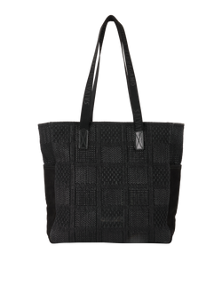 Woven Tote Bag, Jacquard/Leather/Canvas, Black, FB248632, 1*